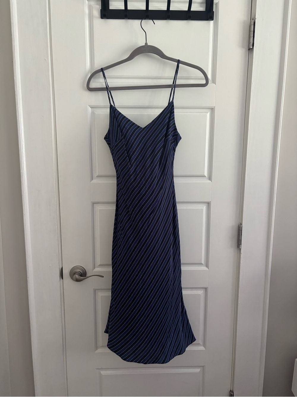 Banana Republic Navy Slip Midi Dress with Light Blue Stripes